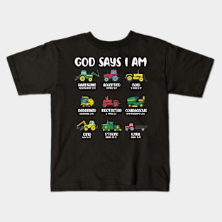 God says I am Farm Tractor Farming Gift men Kids T-Shirt